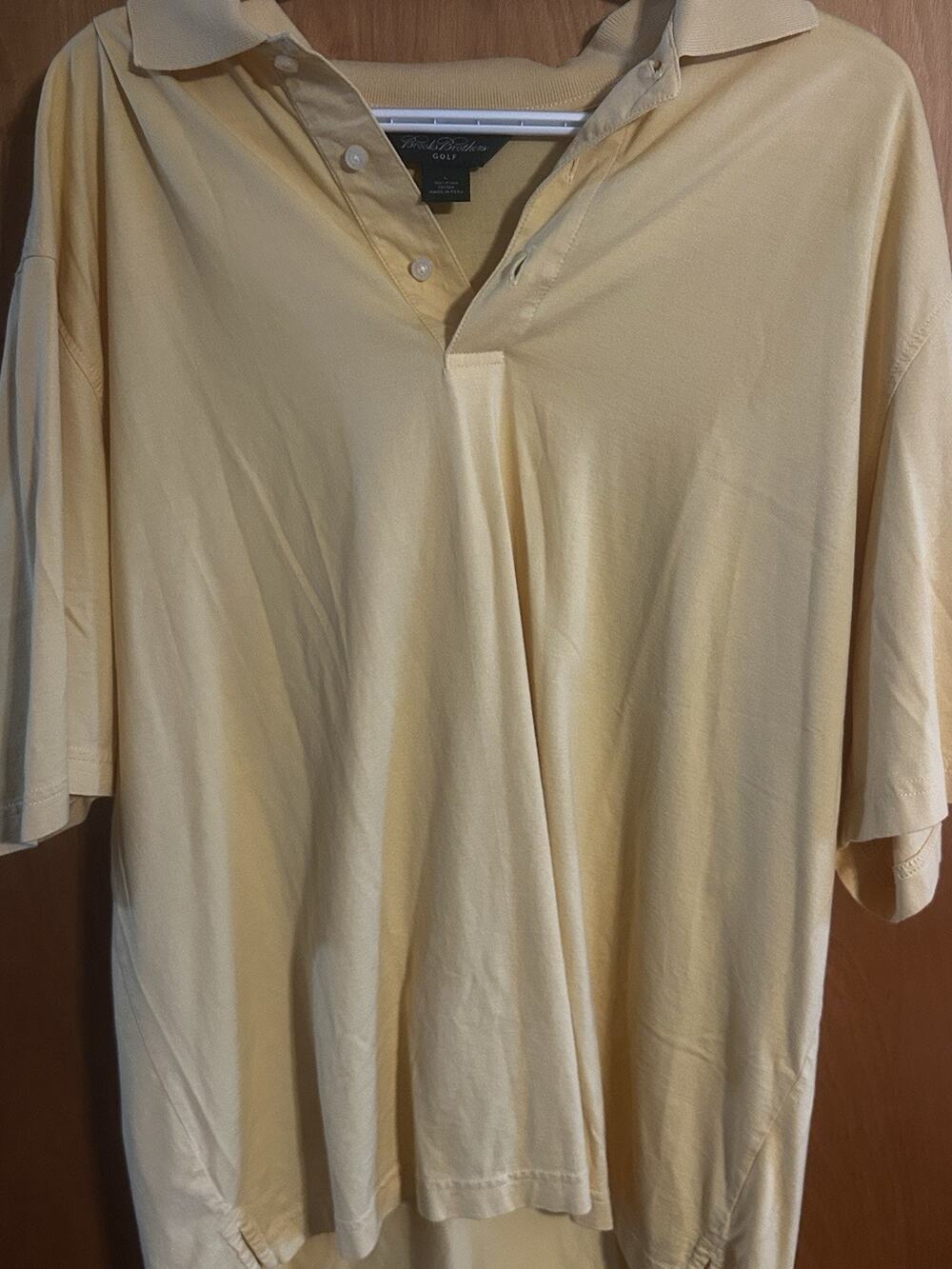 Brooks Brothers Golf Men’s Large Yellow Polo Shirt 100% Pima Cotton Made in Peru